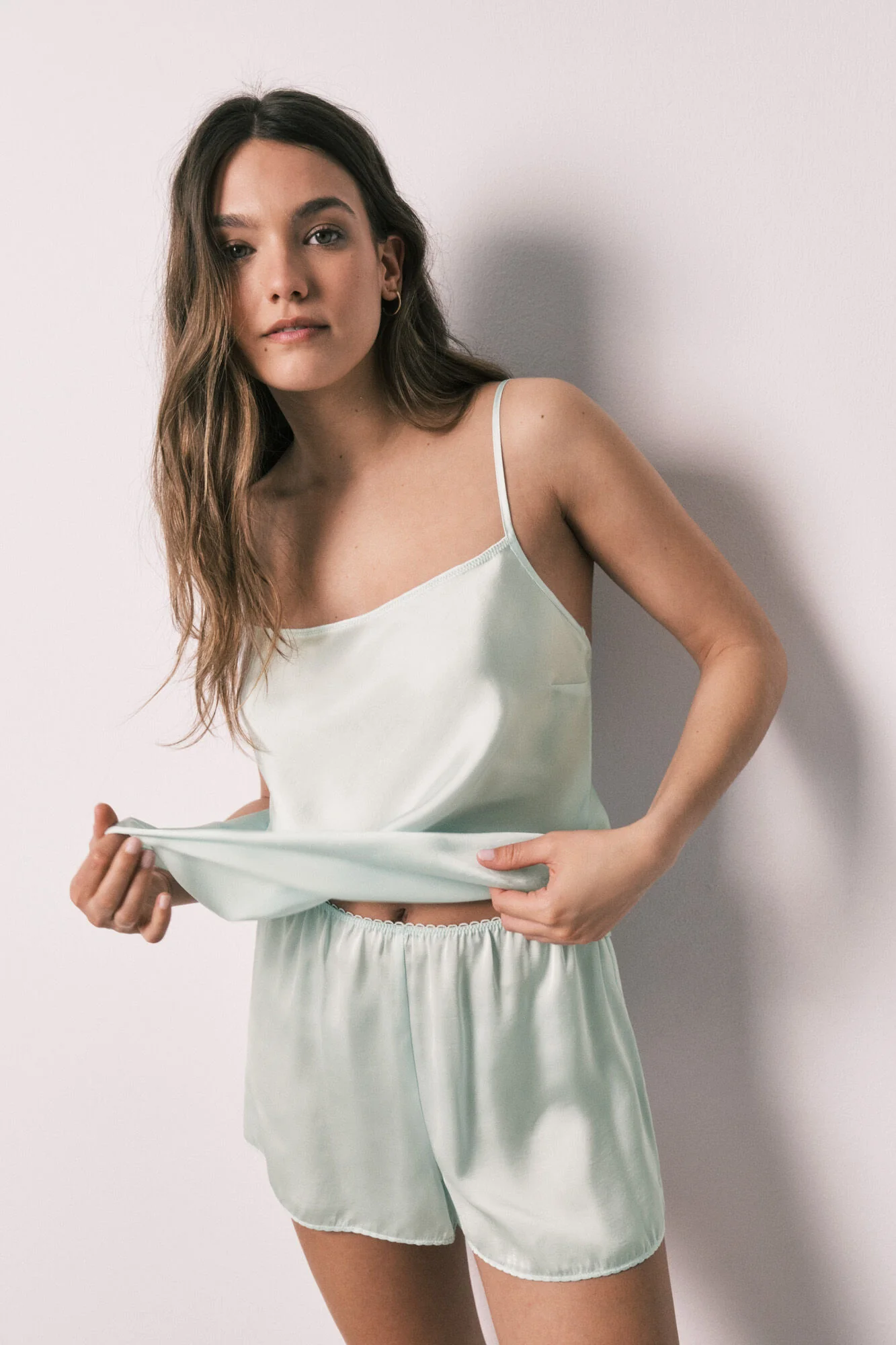 Green satin short pyjamas