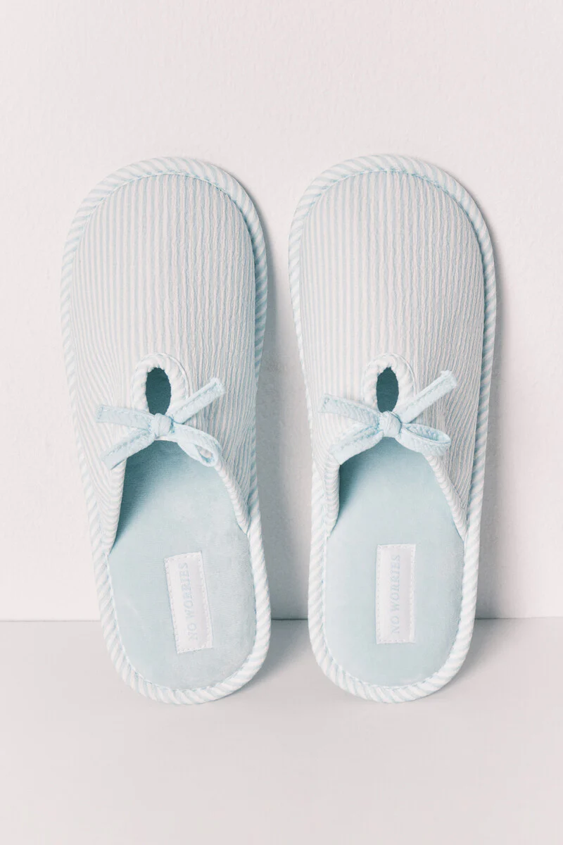 Green striped bow slippers - Image 2
