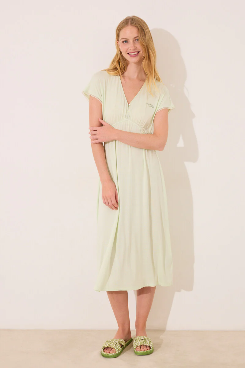 Green viscose midi nightgown