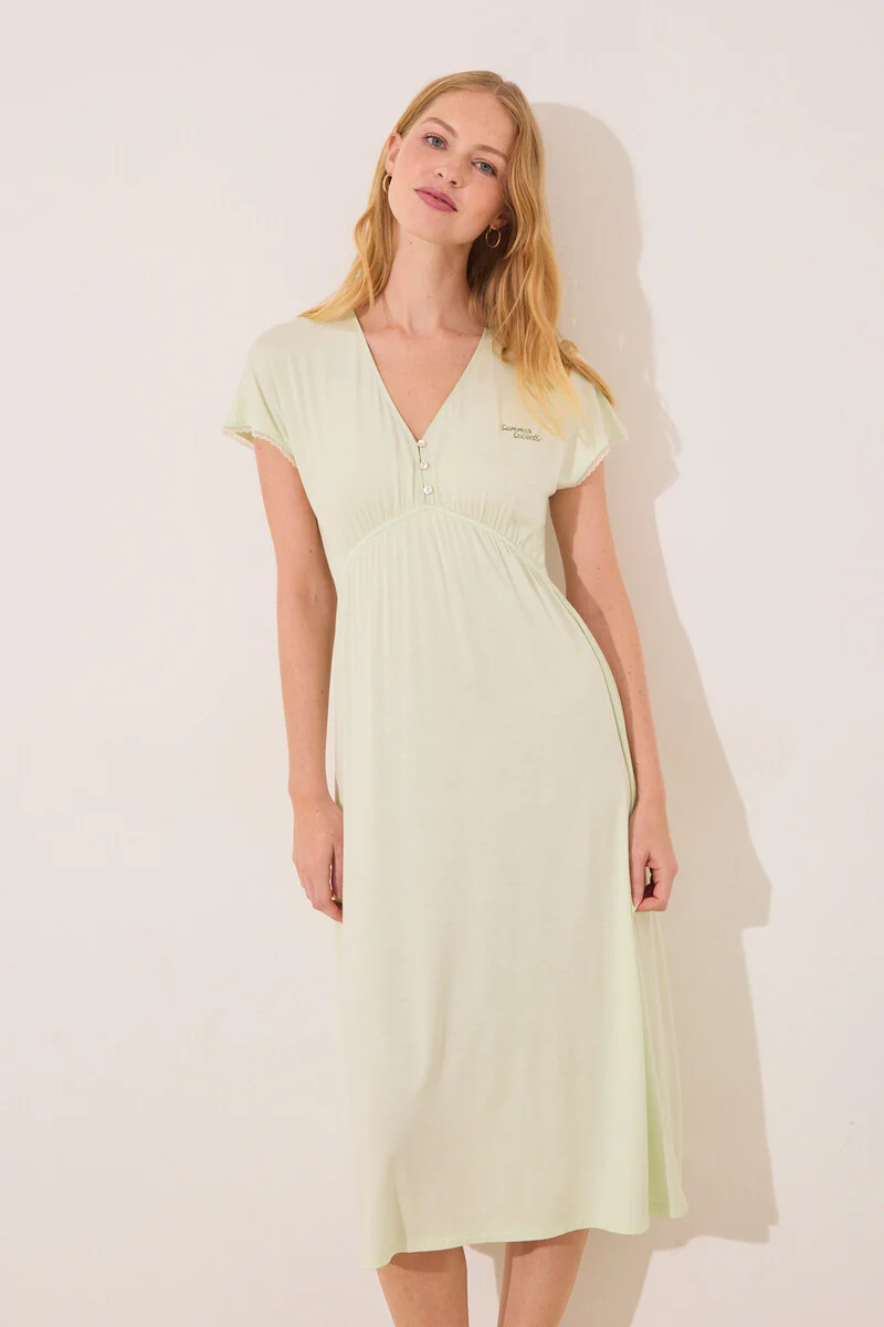 Green viscose midi nightgown - Image 4