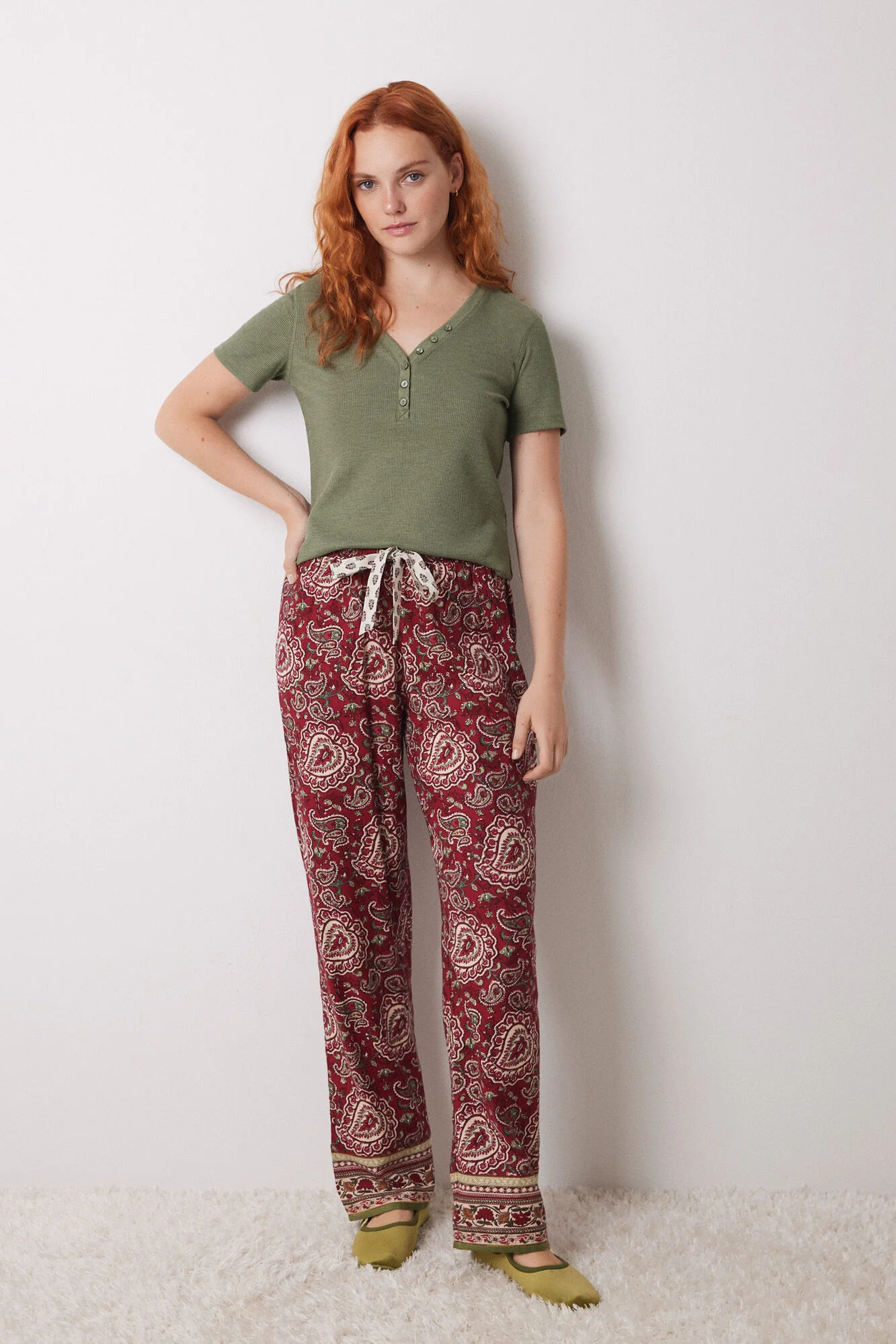 Green waffle fabric short sleeve -shirt - Image 3