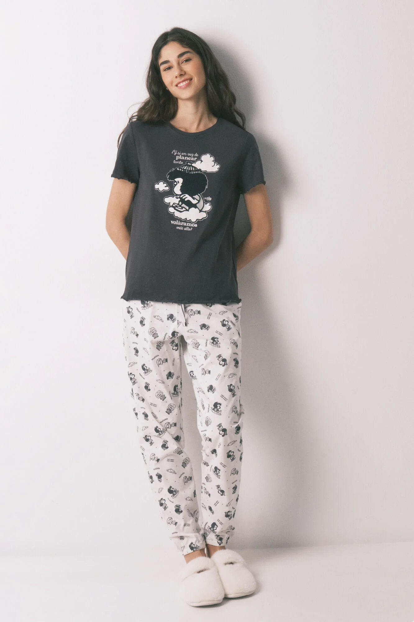 Grey 100% cotton printed pyjamas MAFALDA