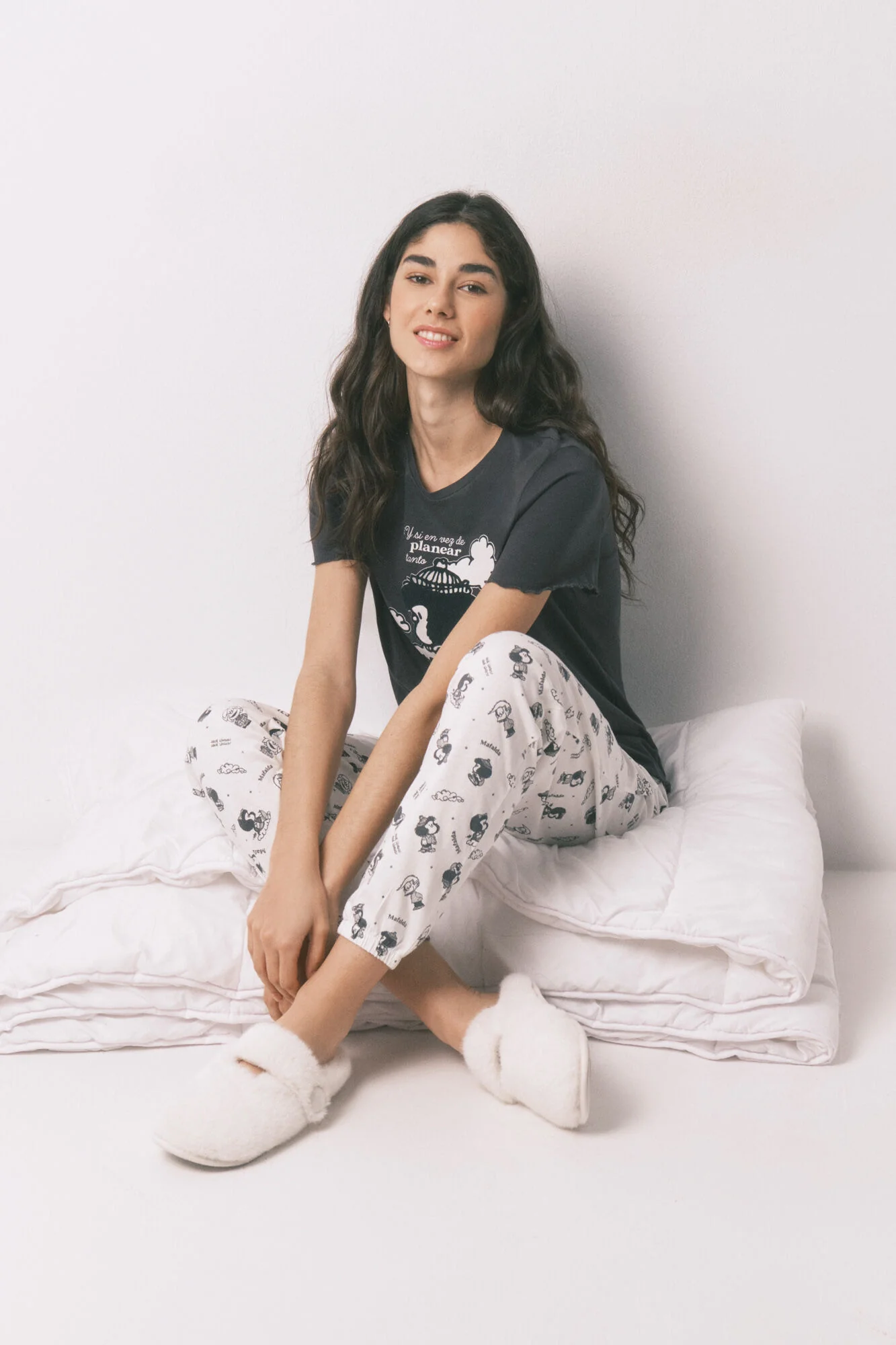 Grey 100% cotton printed pyjamas MAFALDA - Image 5