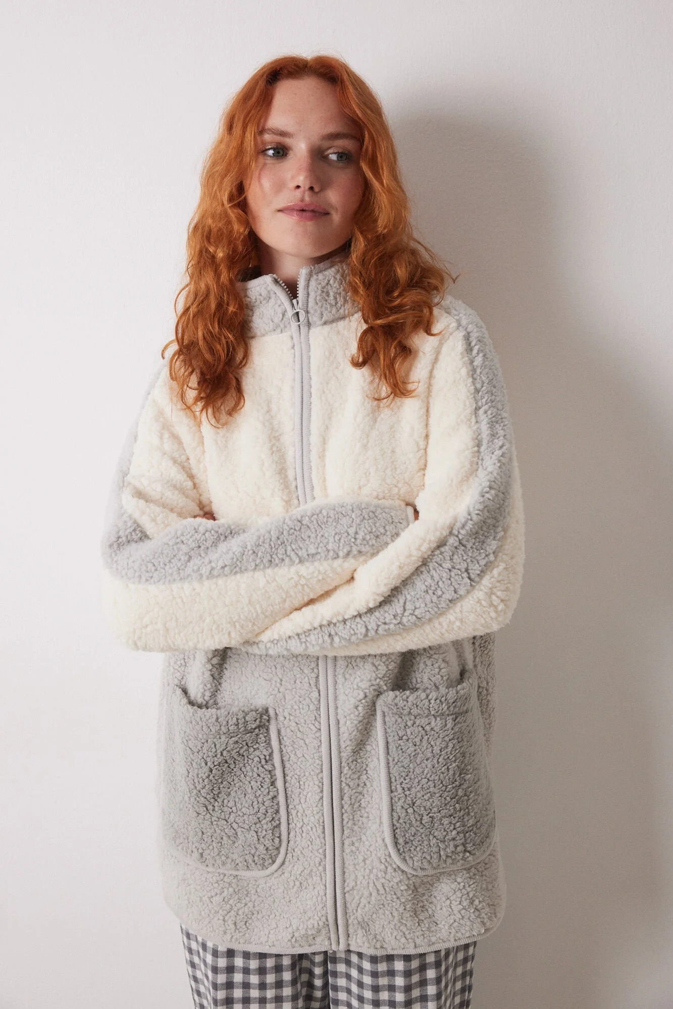 Grey faux shearling stockings coat - Image 4
