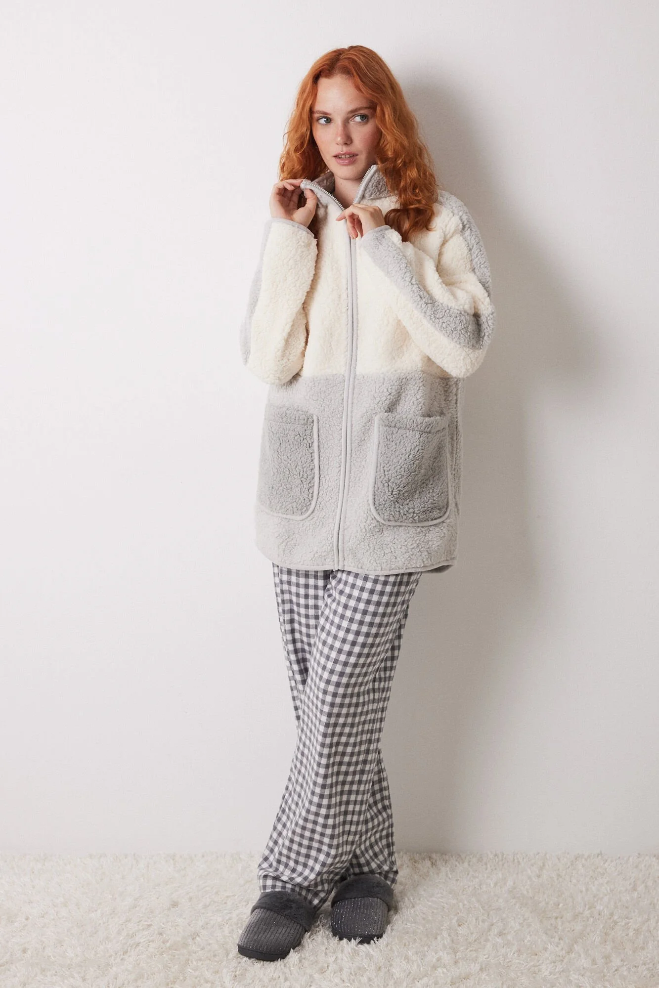 Grey faux shearling stockings coat - Image 5