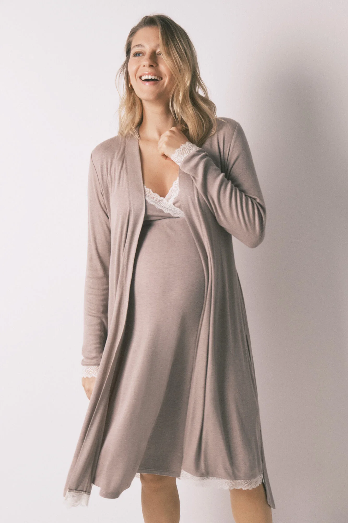 Grey maternity belted robe