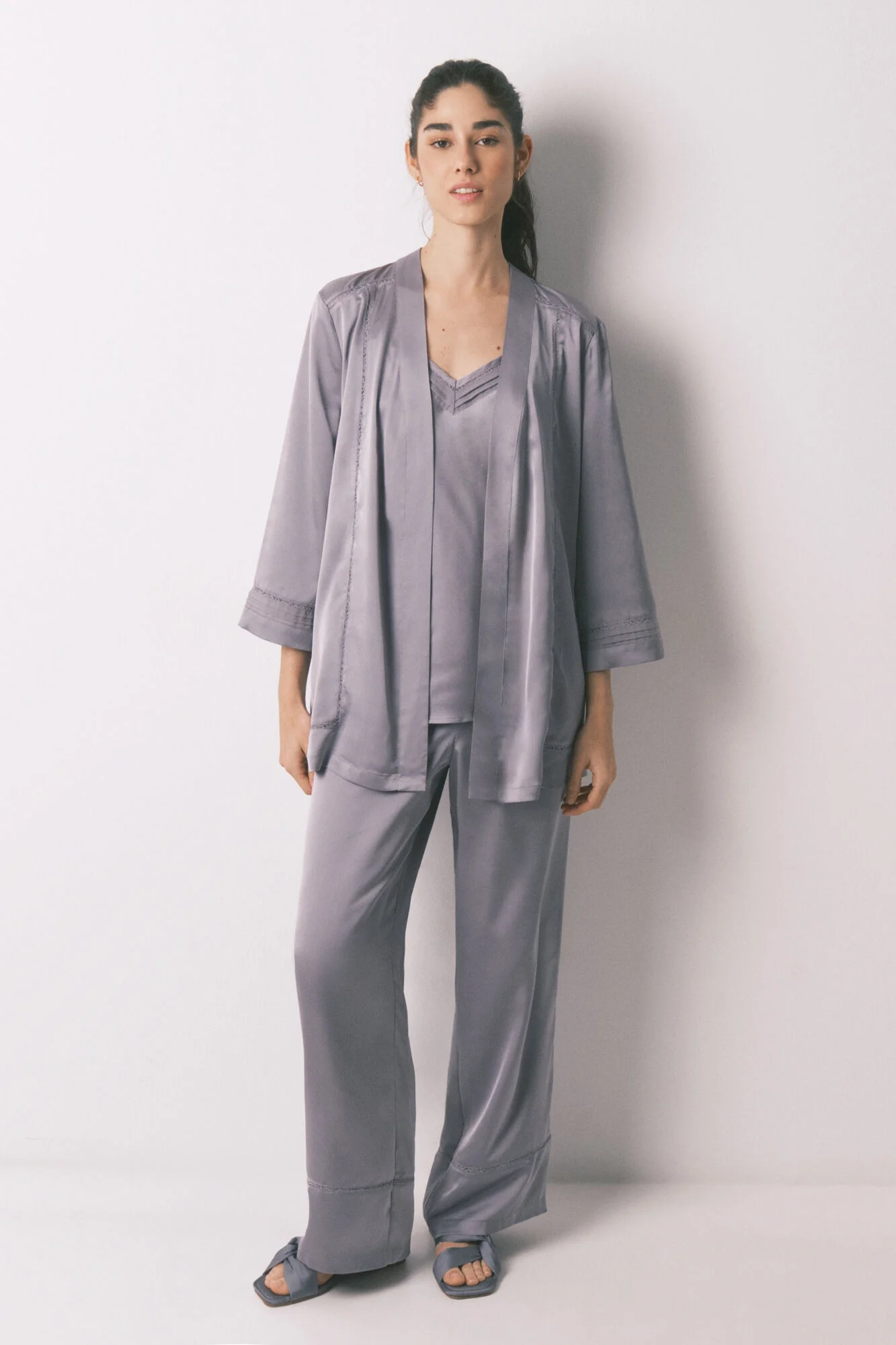 Grey satin and lace pyjama set