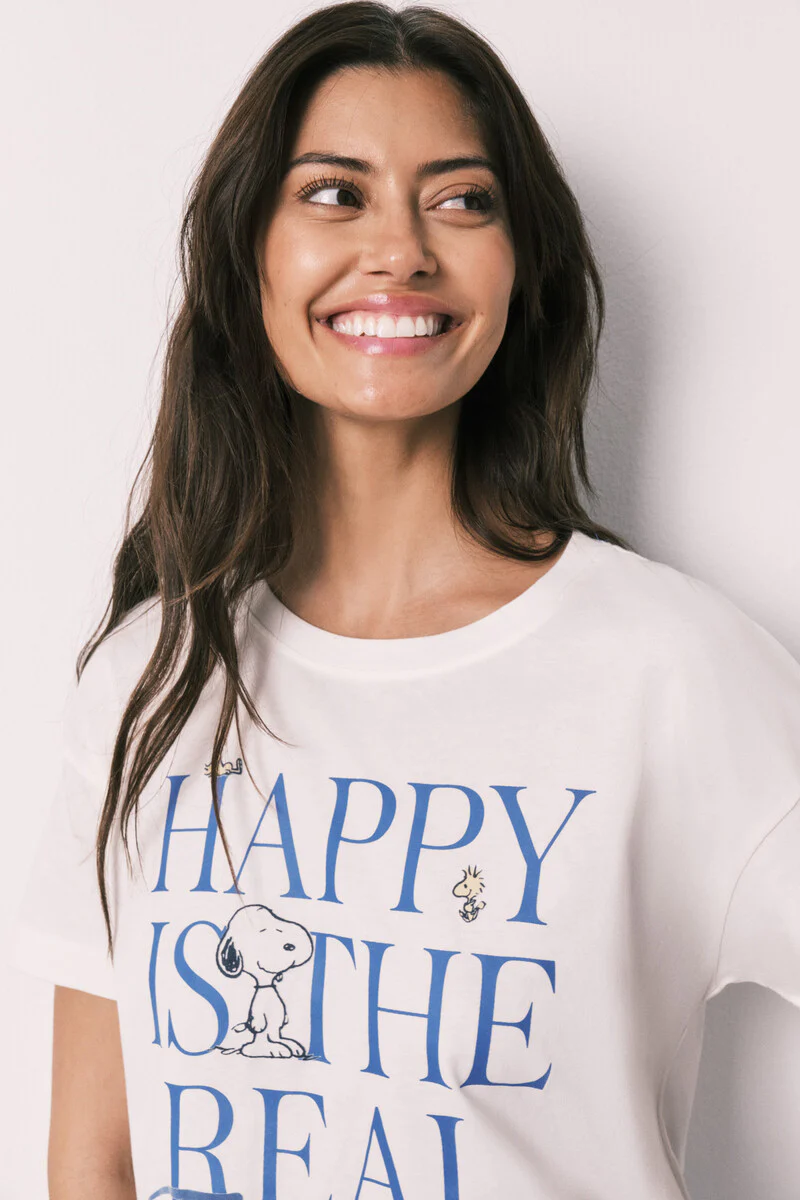 Happy Snoopy Short Sleeve Cotton Pajamas - Image 3