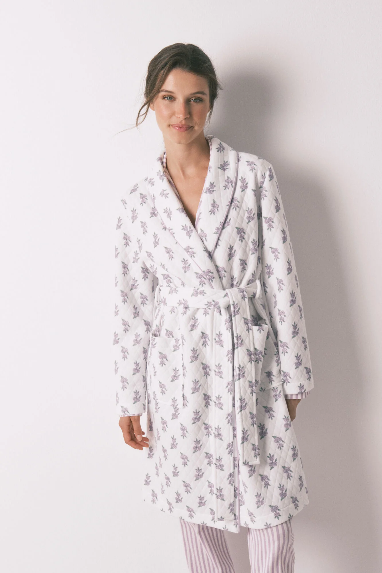 Ivory floral puffer midi robe