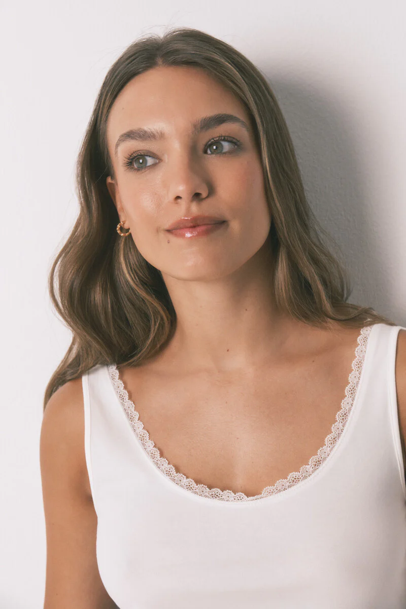 Ivory lace cotton vest top - Image 2
