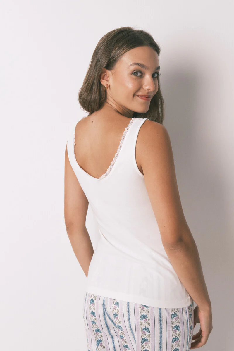 Ivory lace cotton vest top - Image 3