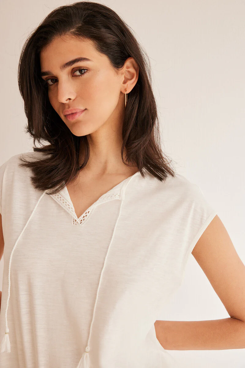 Ivory slub textured T-shirt