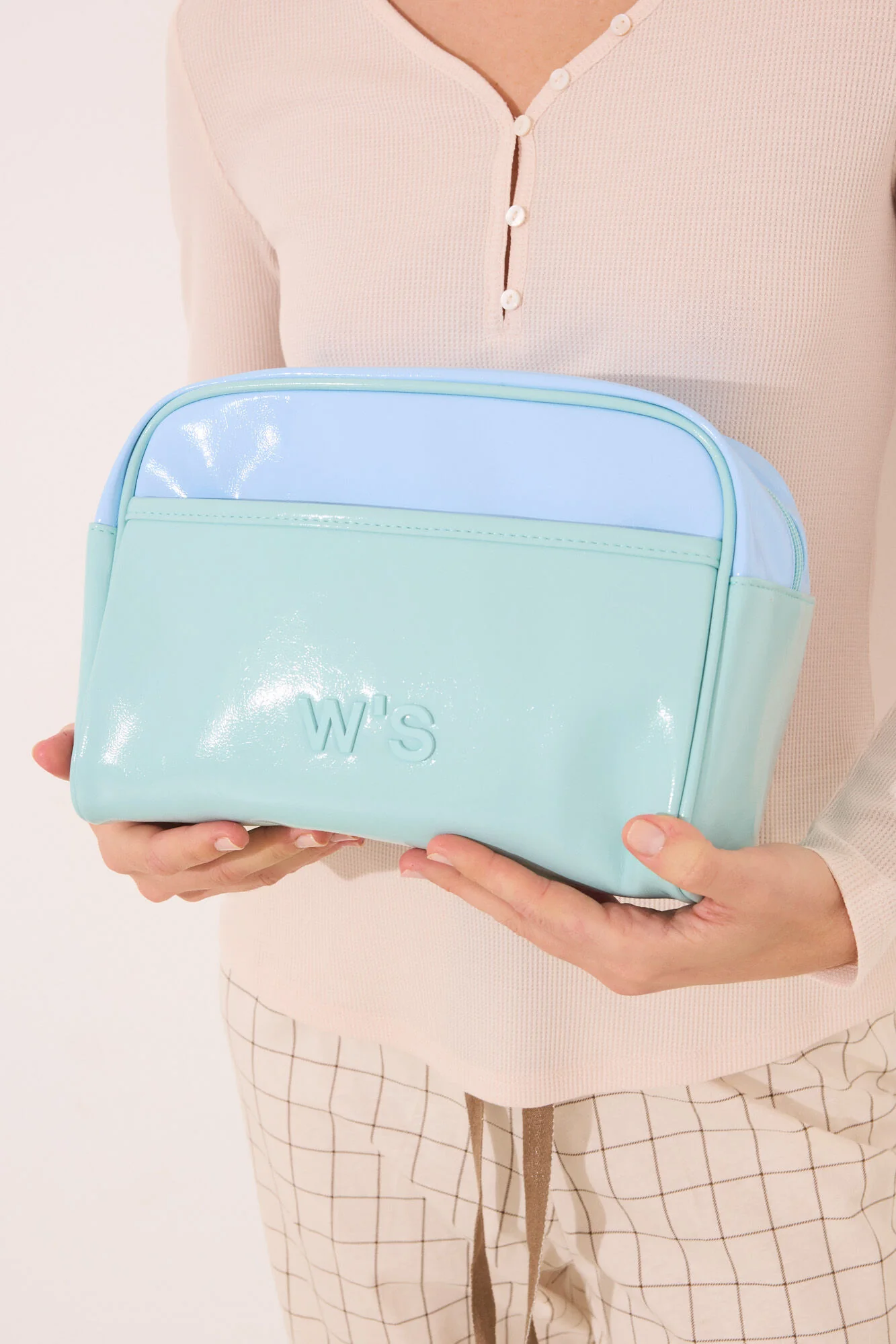 Large blue and green vanity case leather toiletry bag