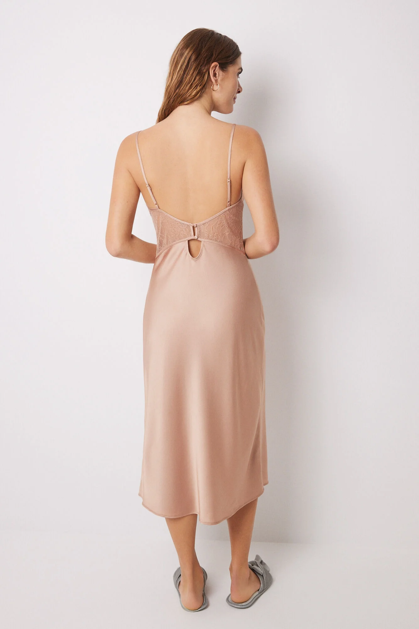 Nude satin and lace midi nightgown - Image 4