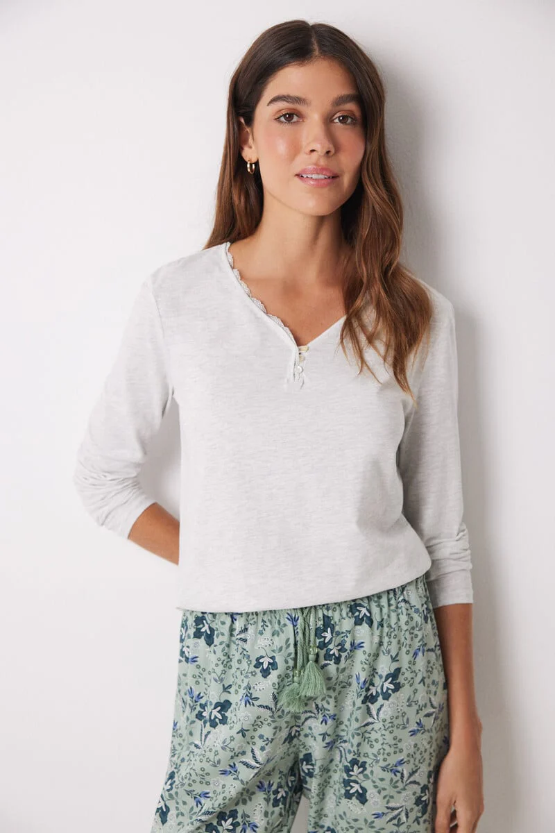 Grey long-sleeved T-shirt in 100% cotton