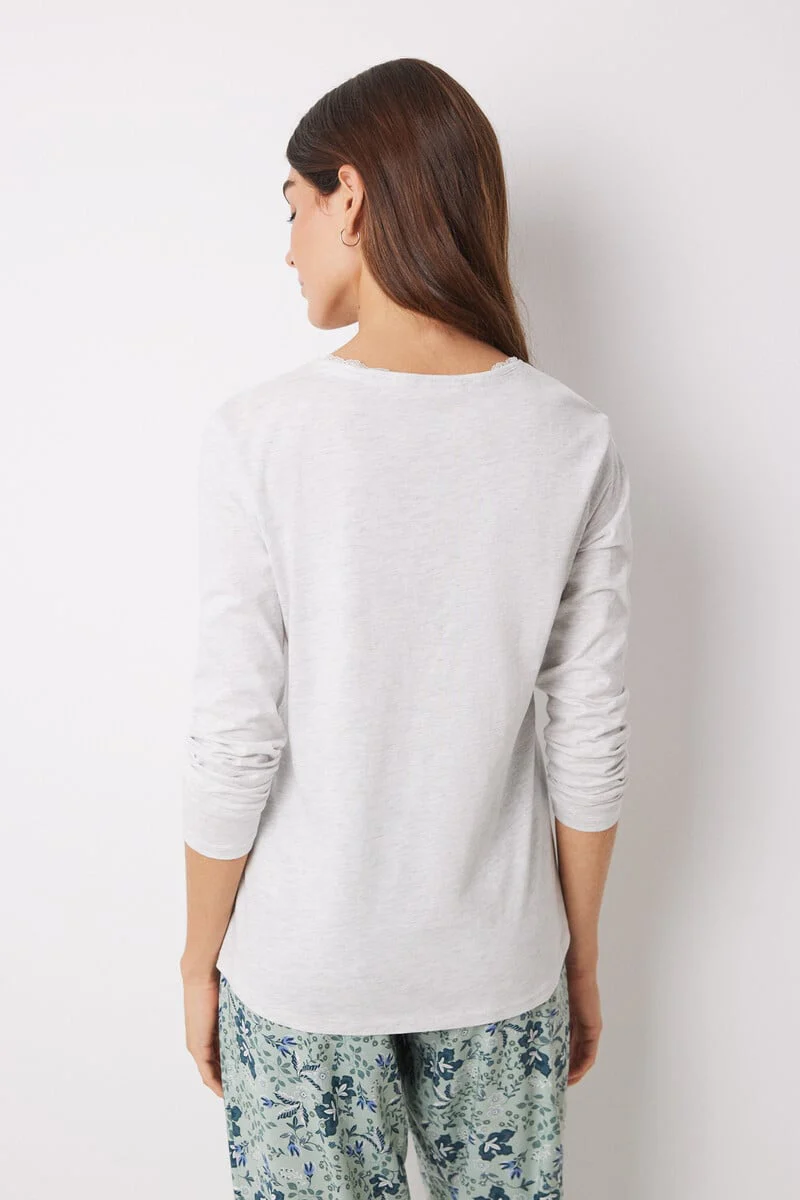 Grey long-sleeved T-shirt in 100% cotton - Image 4