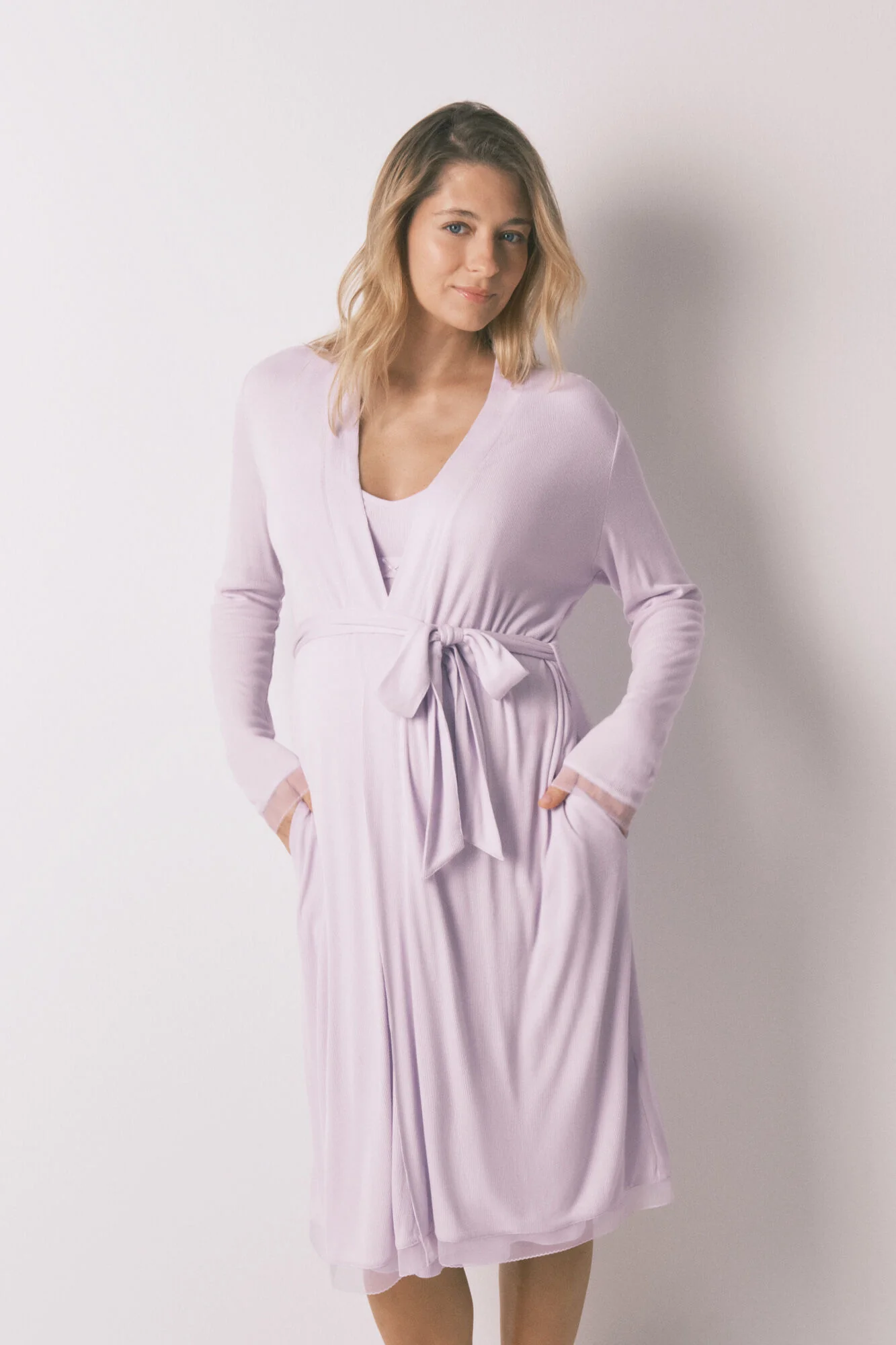 Lilac ribbed midi maternity robe - Image 2