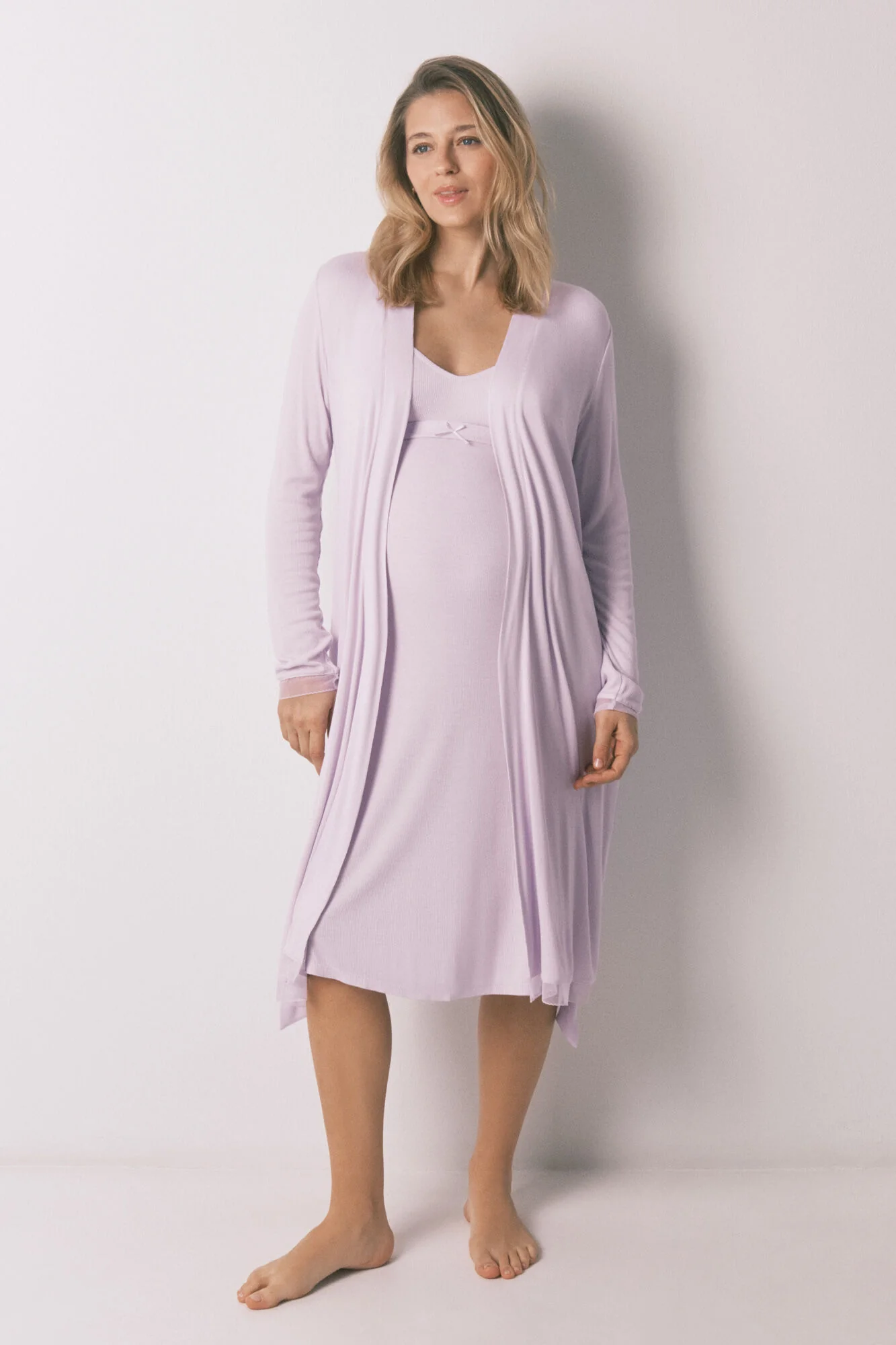 Lilac ribbed midi maternity robe - Image 5