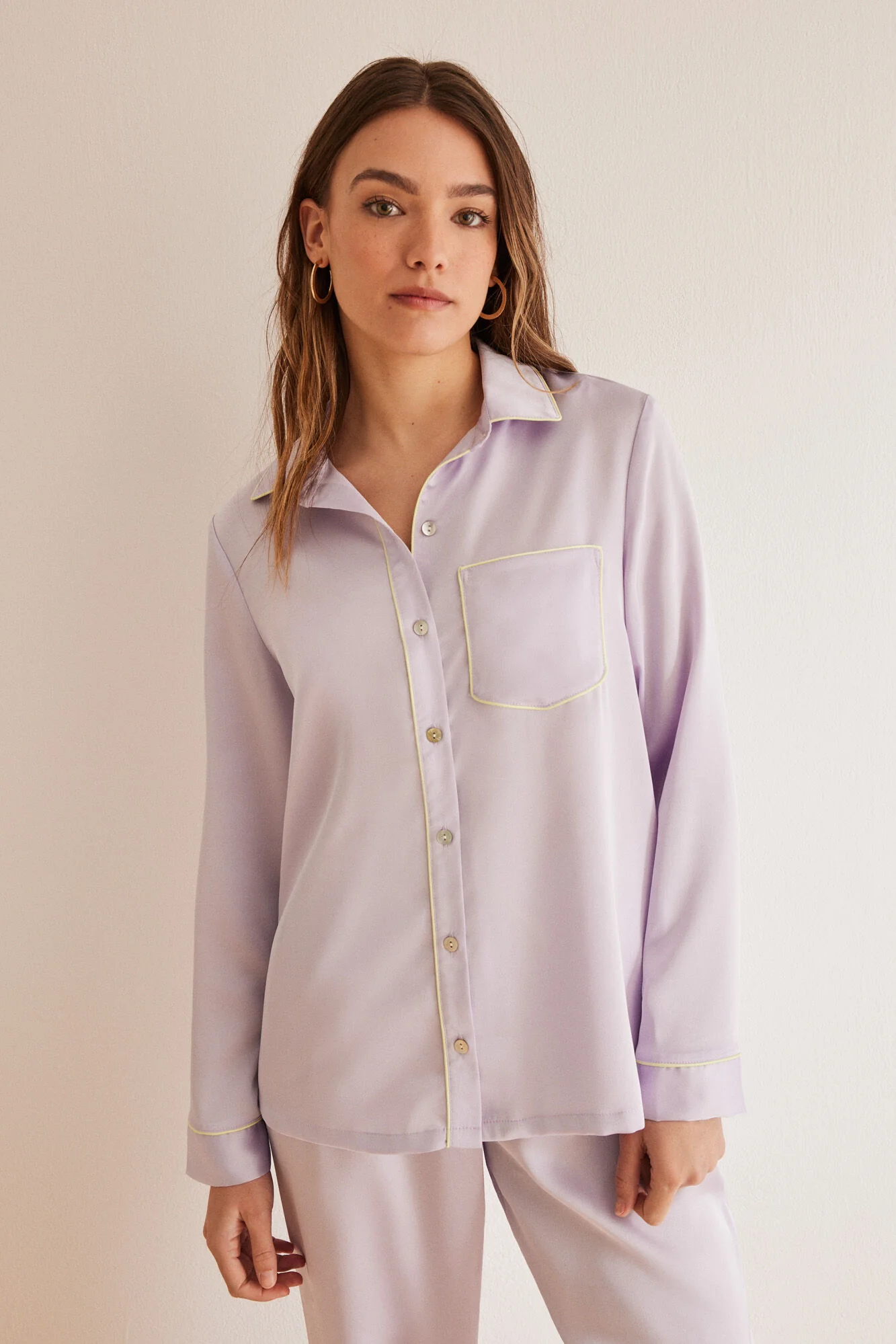 Lilac satin classic pyjamas - Image 4