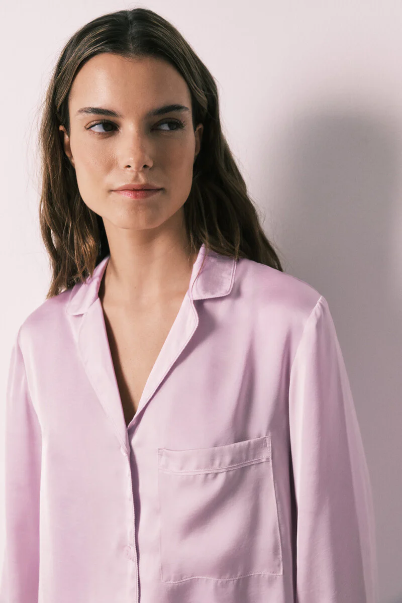 Lilac satin long classic pyjamas - Image 6