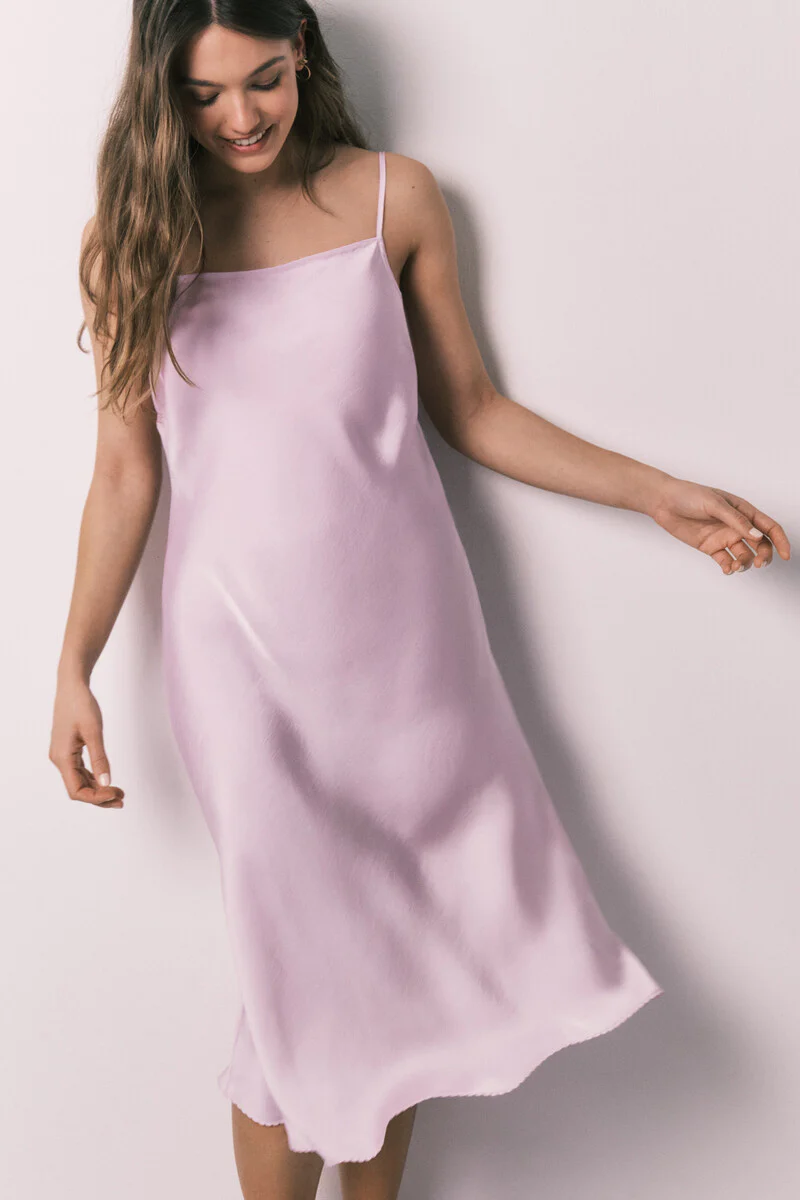Lilac satin strappy midi nightgown - Image 2