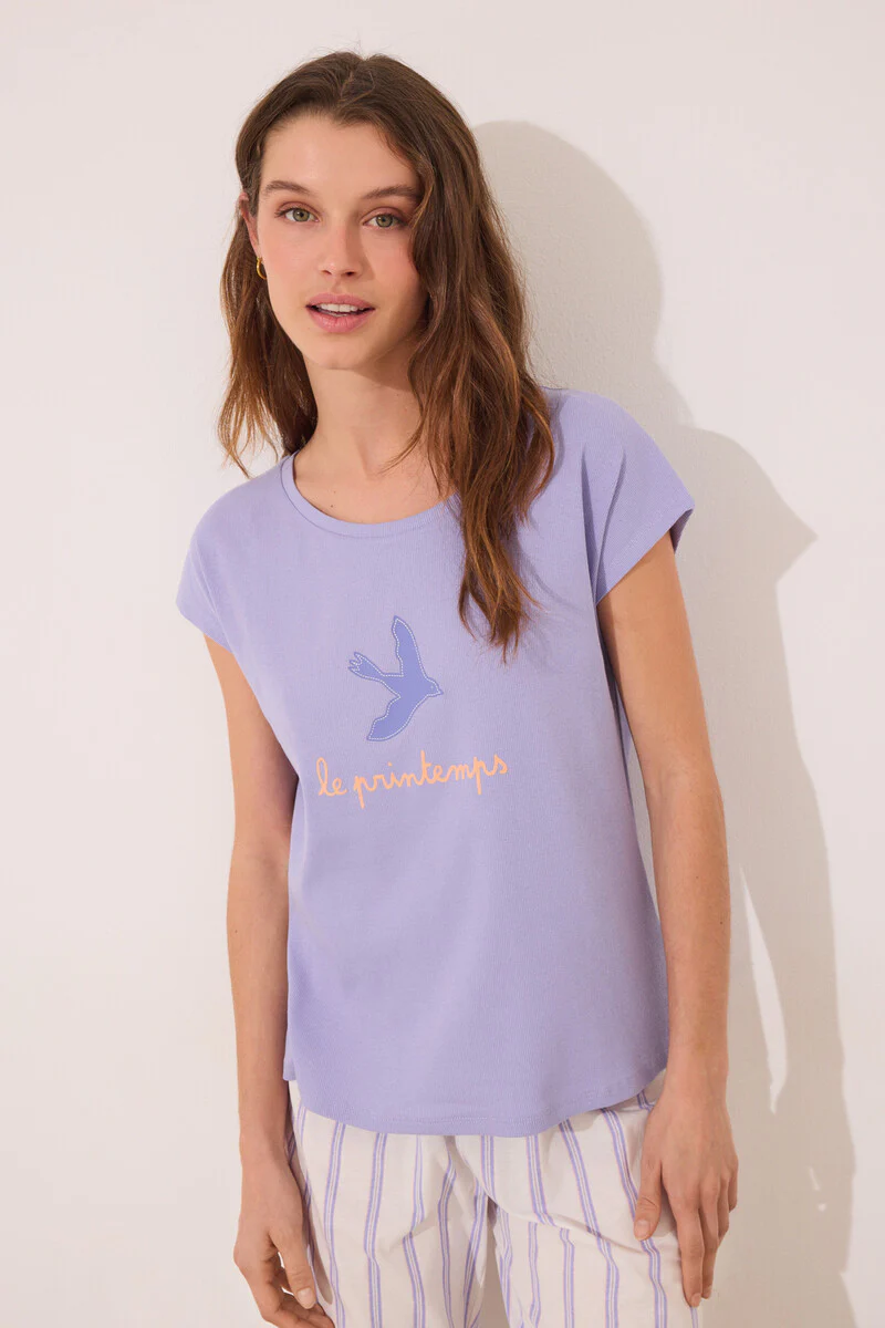 Lilac striped cotton lounge pyjamas - Image 4