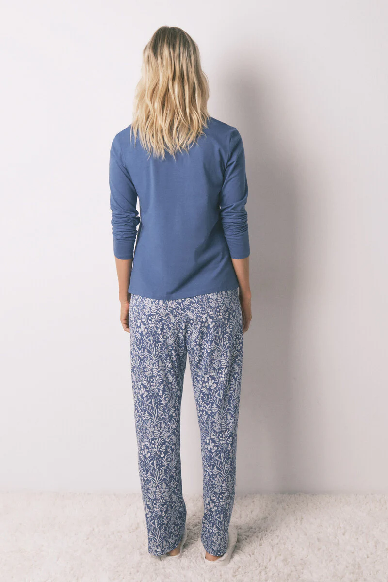 Long 100% cotton blue floral print pyjamas - Image 2