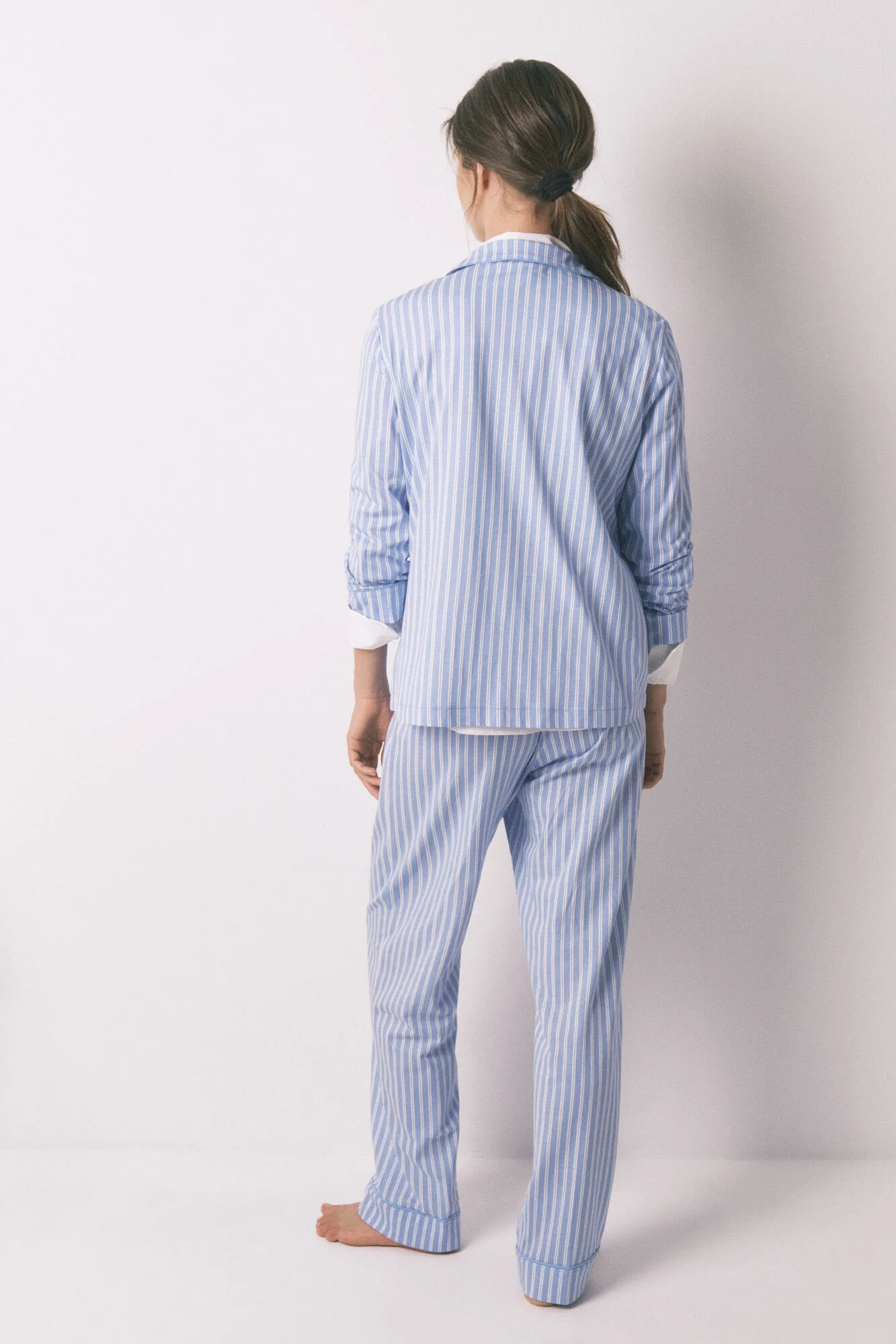 Long 100% cotton blue striped classic pyjamas - Image 3