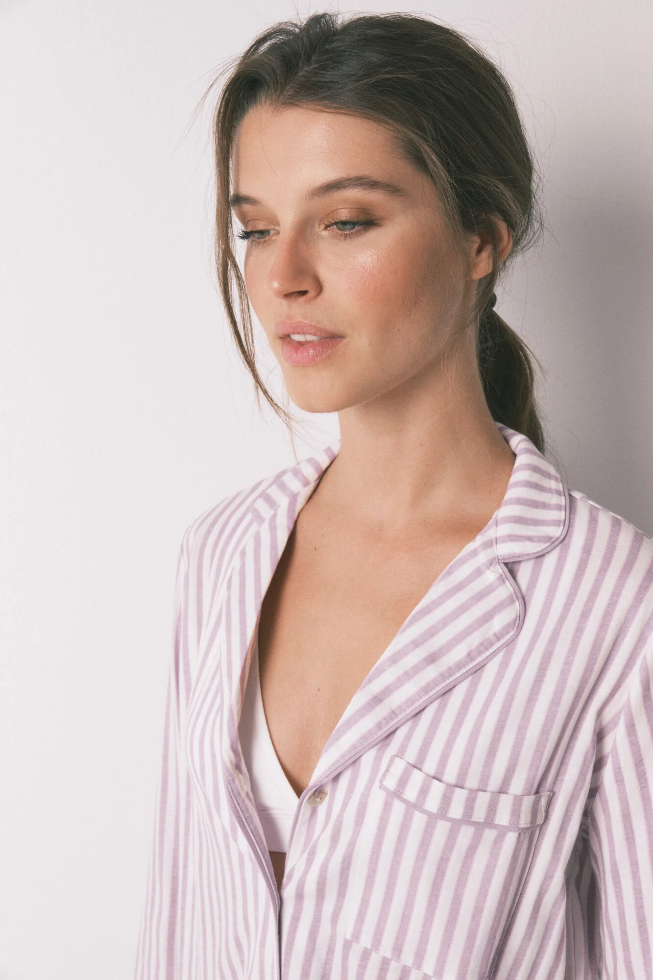 Long 100% cotton classic pyjamas with lilac striped - Image 5