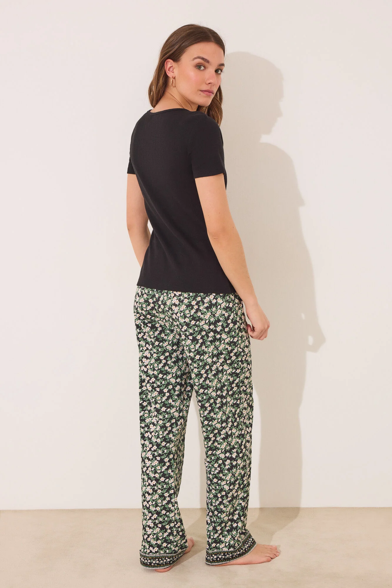 Long black ribbed cotton pajamas - Image 4