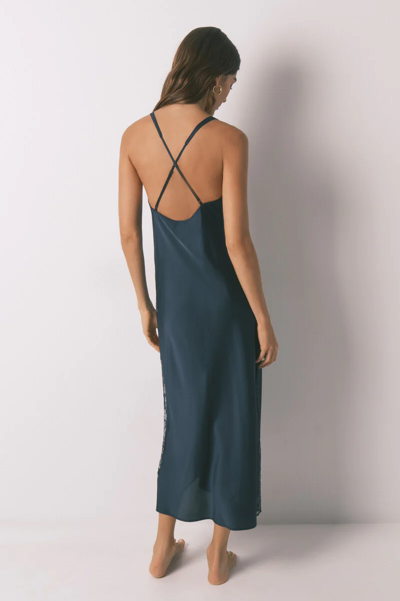 Long blue satin nightgown - Image 2