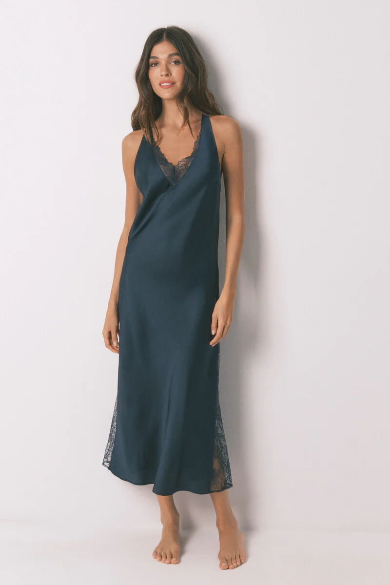 Long blue satin nightgown - Image 4