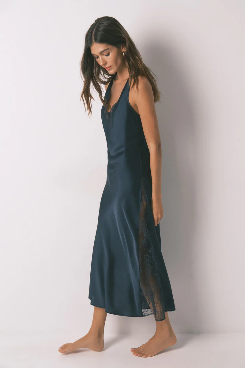 Long blue satin nightgown - Image 5