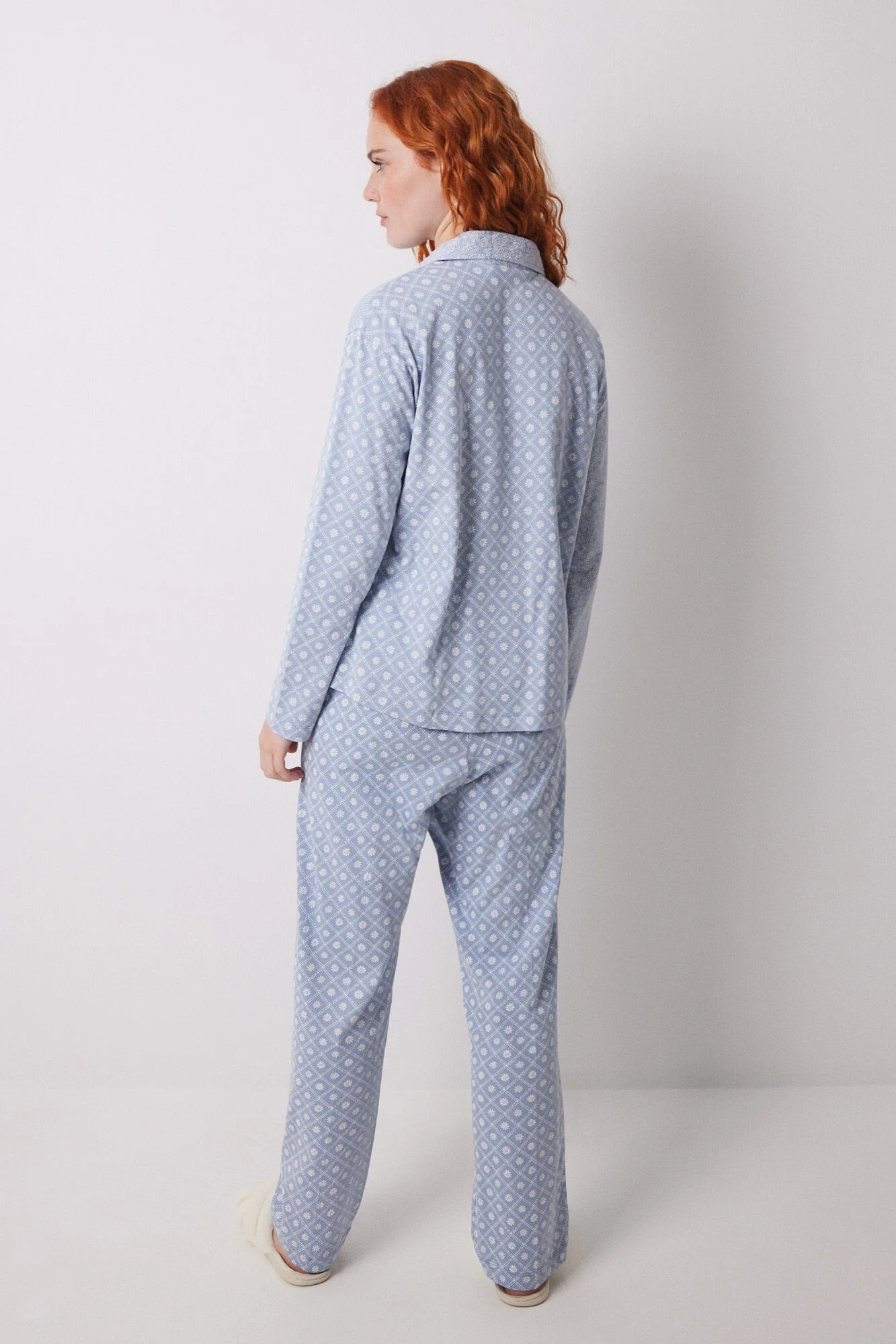 Long classic pyjamas 100% cotton striped and flowers - Image 2