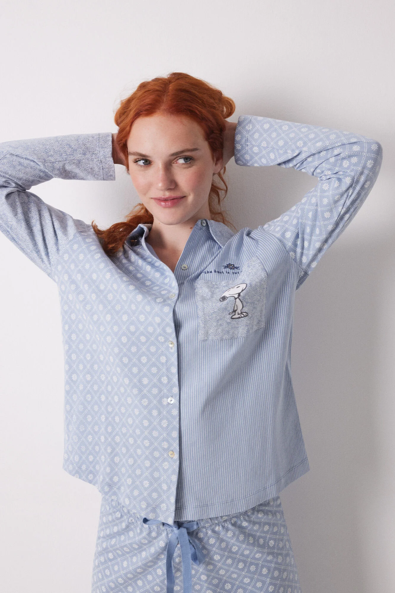 Long classic pyjamas 100% cotton striped and flowers - Image 3
