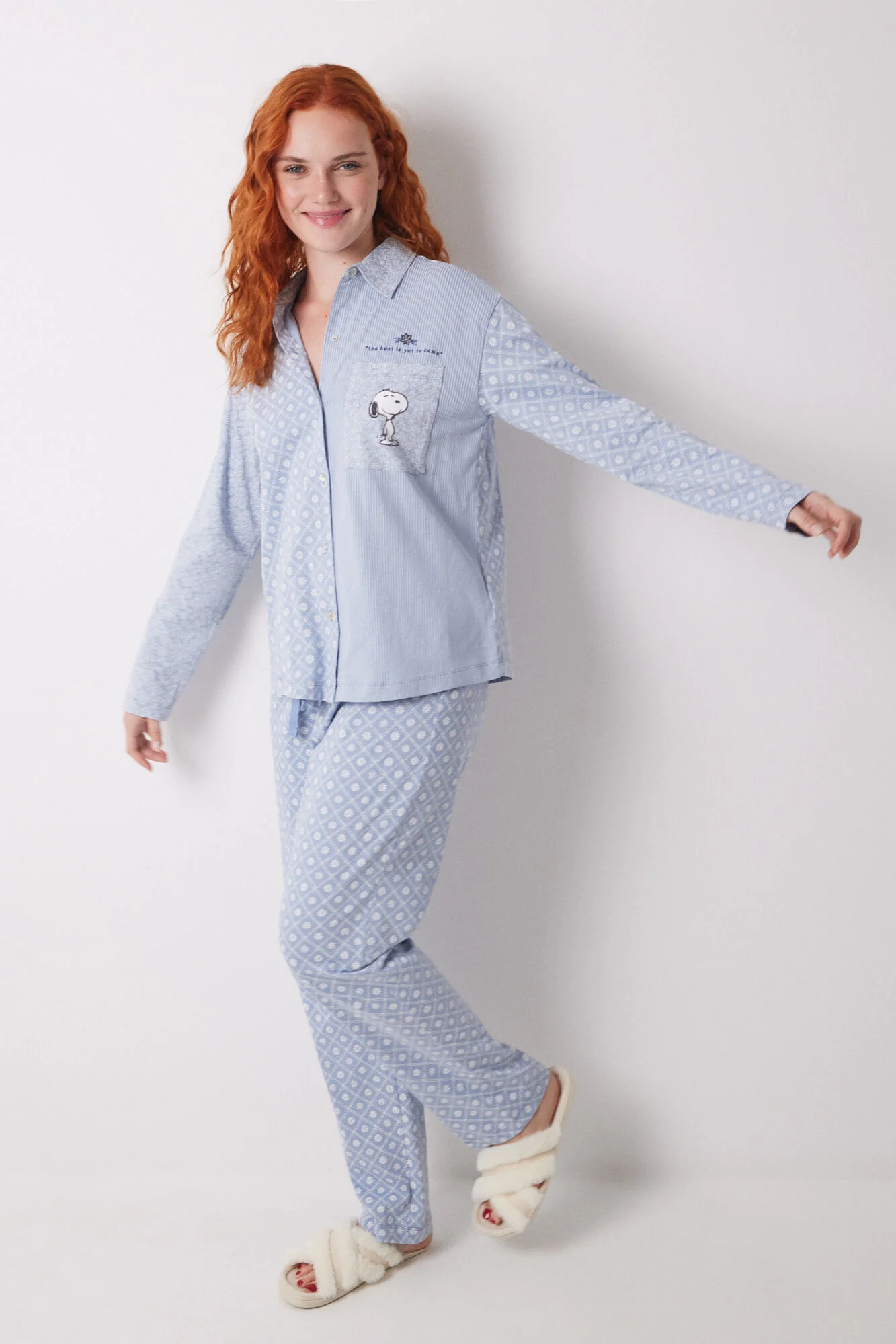 Long classic pyjamas 100% cotton striped and flowers - Image 7