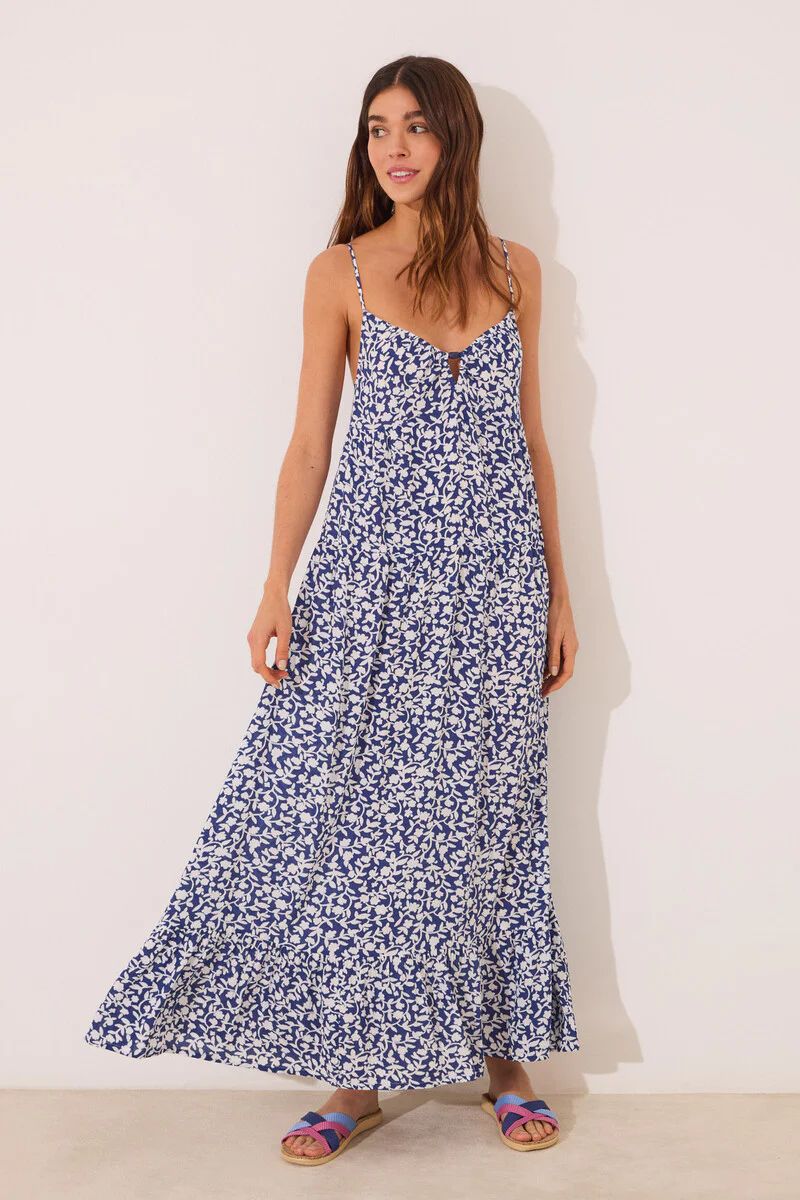 Long dress with straps and blue print - Image 2
