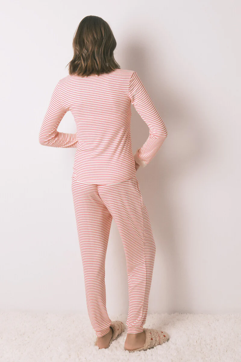Long extra soft knit pajamas striped Mafalda - Image 3