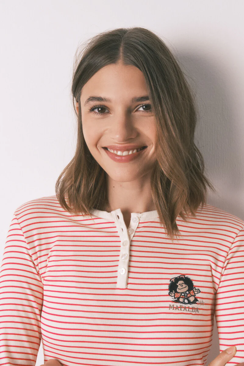 Long extra soft knit pajamas striped Mafalda - Image 4