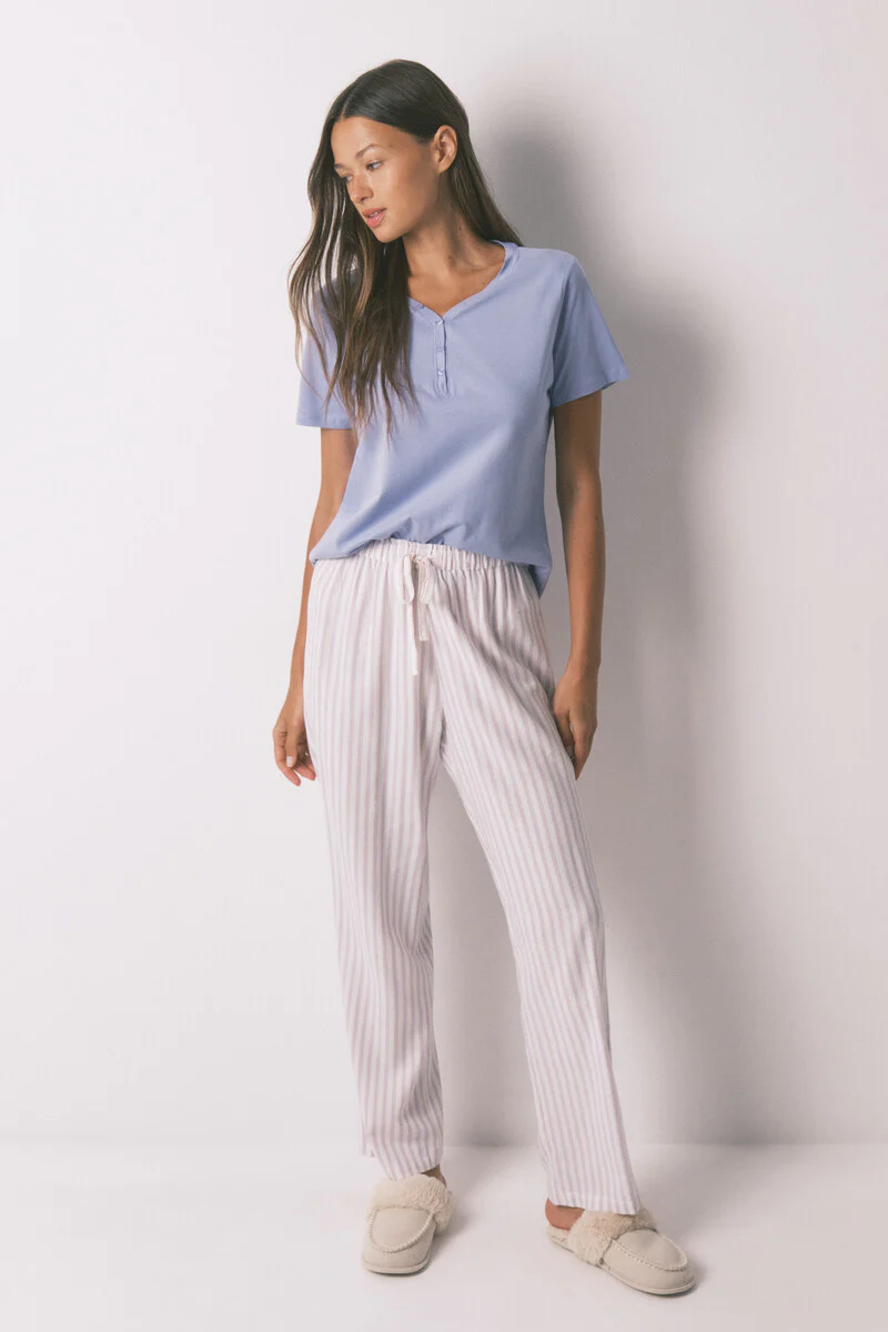 Long flannel trouser with multicoloured striped print
