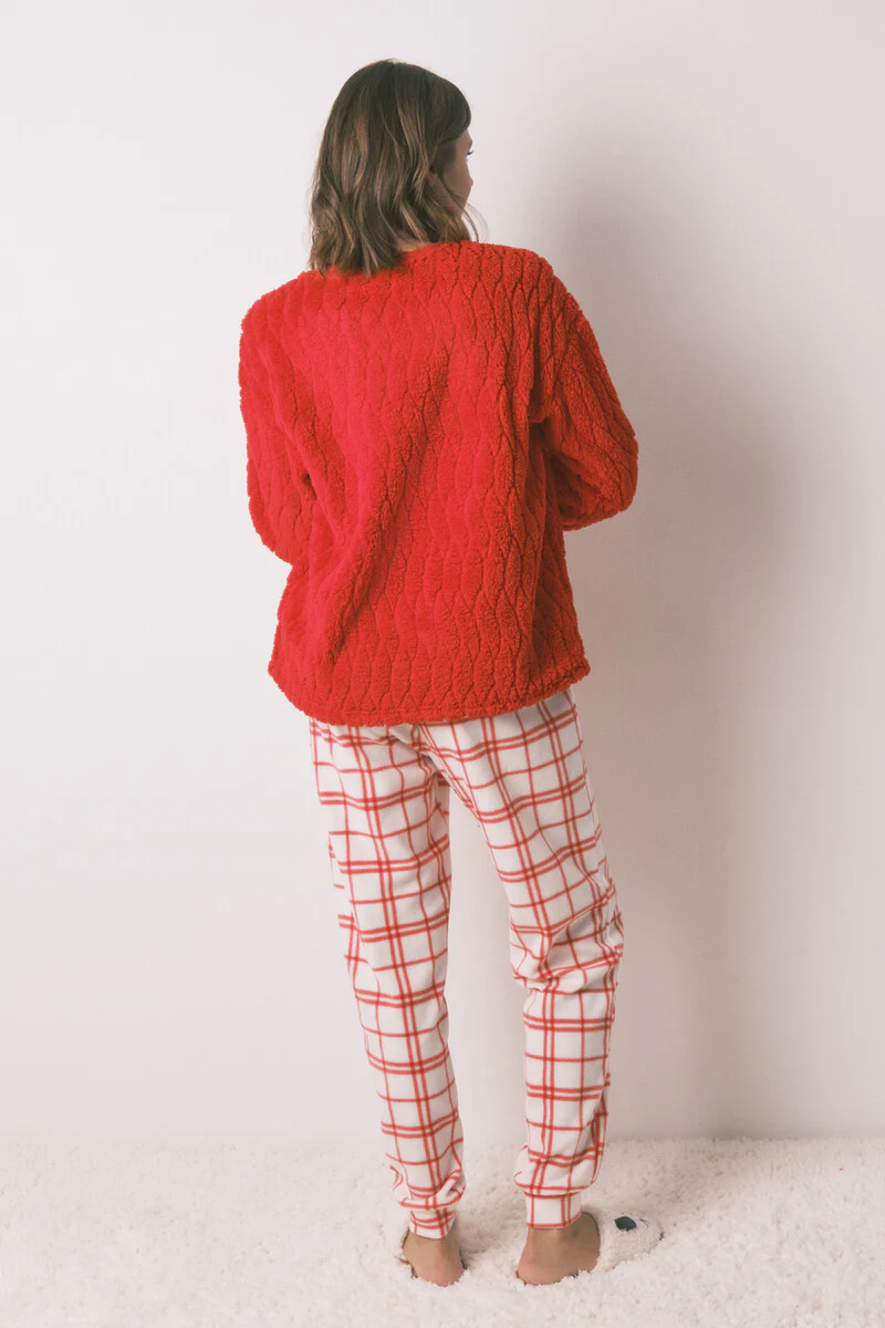 Long fleece pajamas red checks Snoopy - Image 3