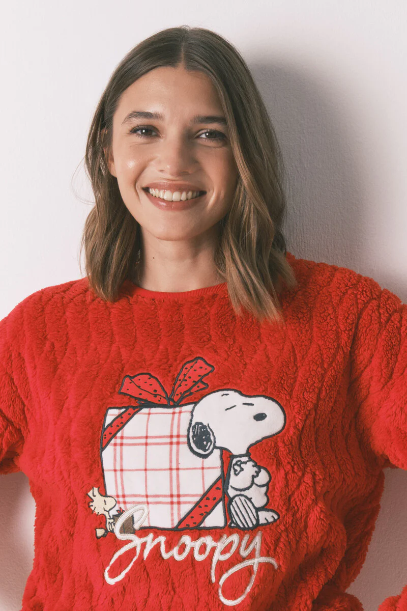 Long fleece pajamas red checks Snoopy - Image 5