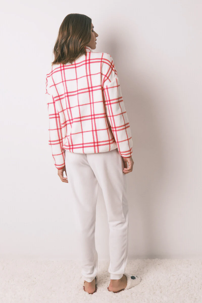 Long fleece pajamas white checks Mafalda - Image 2