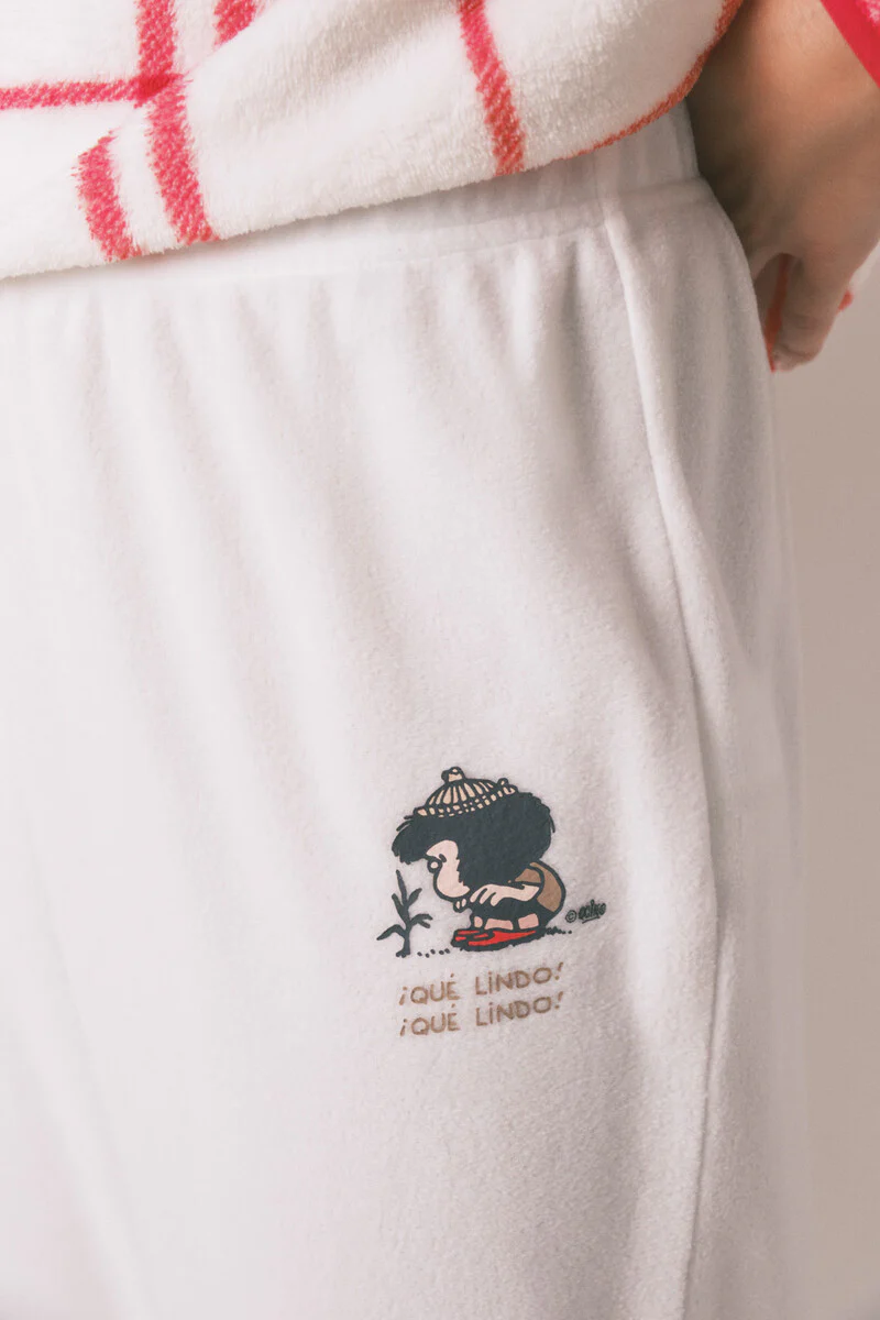 Long fleece pajamas white checks Mafalda - Image 3
