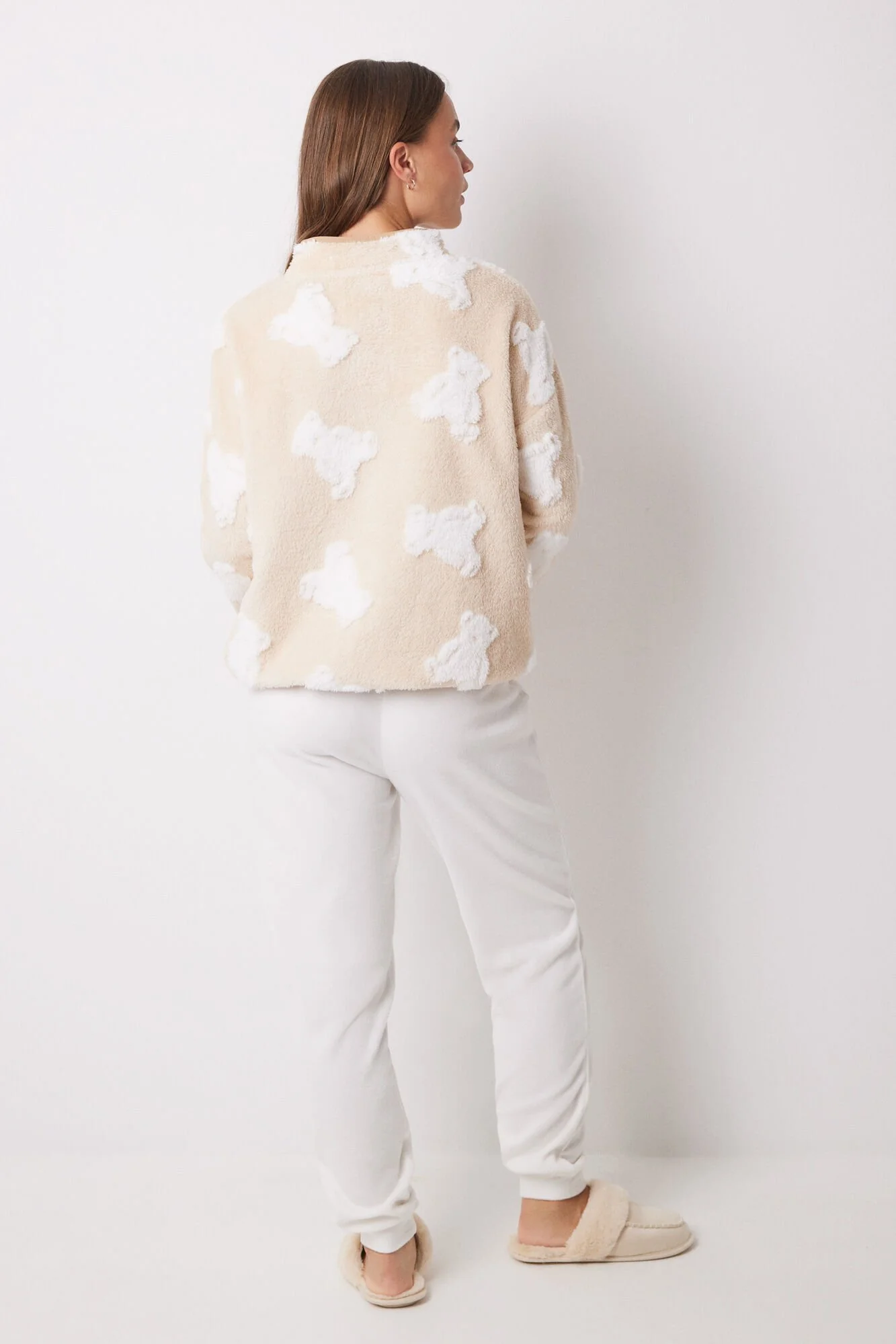 Long fleece pajamas with jacquard bears - Image 3