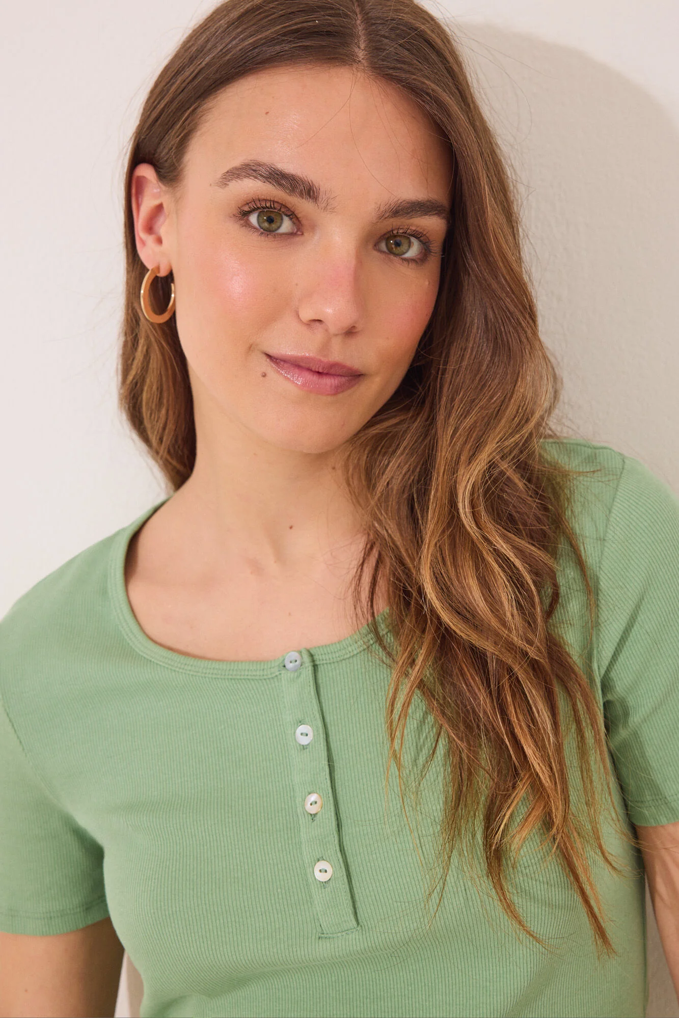 Long green ribbed cotton pajamas - Image 5