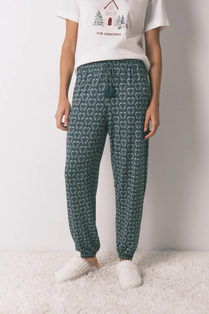 Long jersey-knit trouser with heart print - Image 2