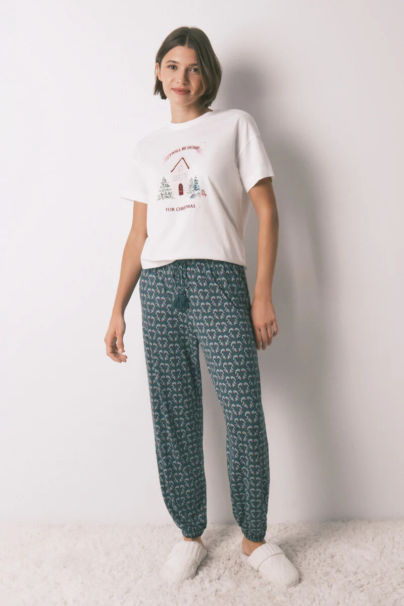 Long jersey-knit trouser with heart print - Image 5