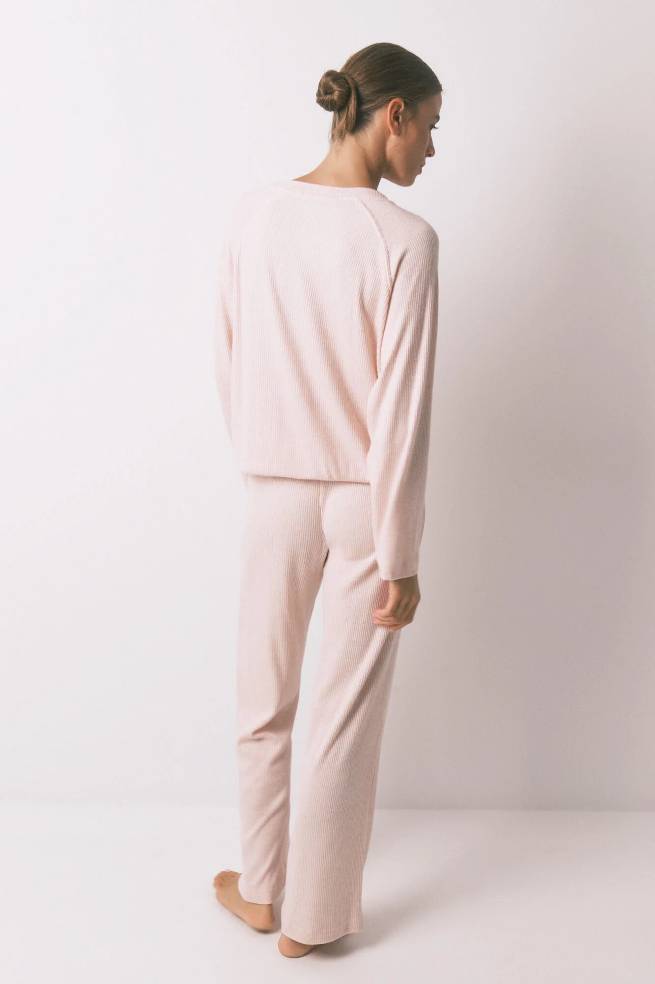 Long pink brushed ribbed pajamas - Image 3