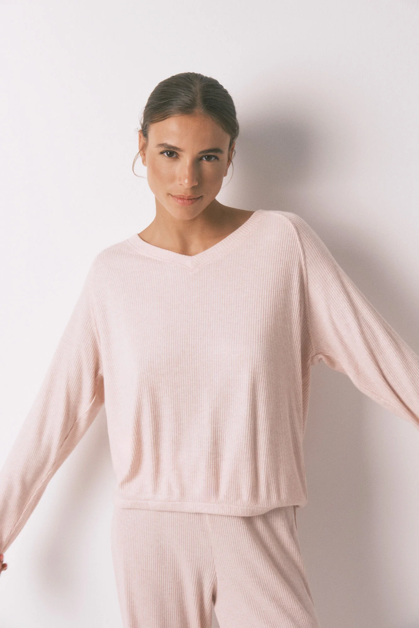 Long pink brushed ribbed pajamas - Image 4
